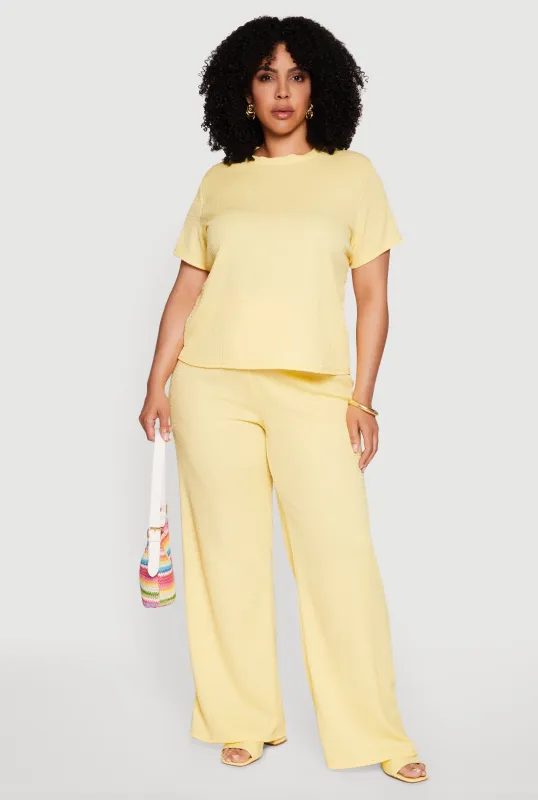 Plus Size Textured Knit Solid Wide Leg Pants sold by Rainbow
