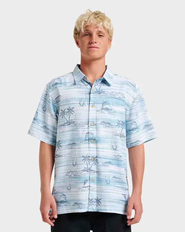 Waterman Island Daze Short Sleeve Shirt - Aqua Sea sold by Quiksilver