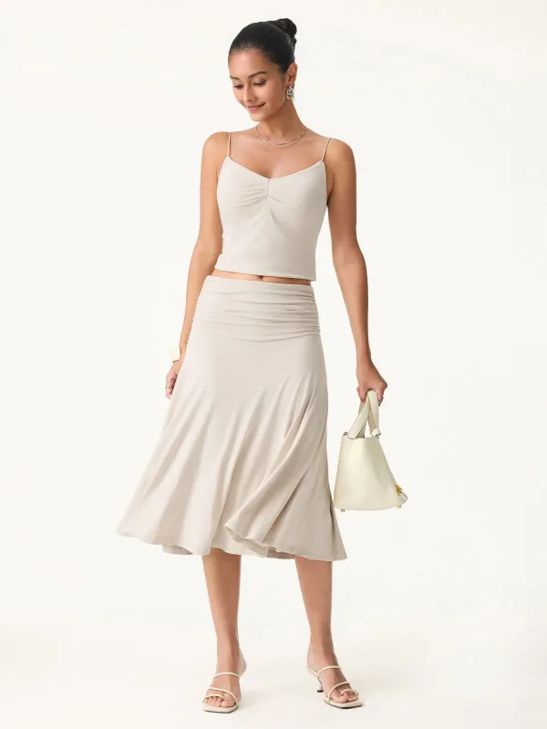 Flowy Side Ruched A-line Midi Skirt sold by ogl move