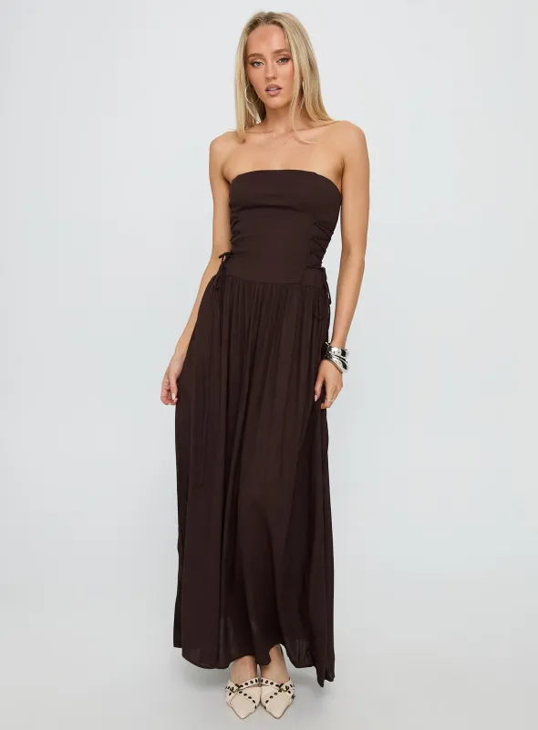 So Far So Good Maxi Dress Chocolate sold by Princess Polly