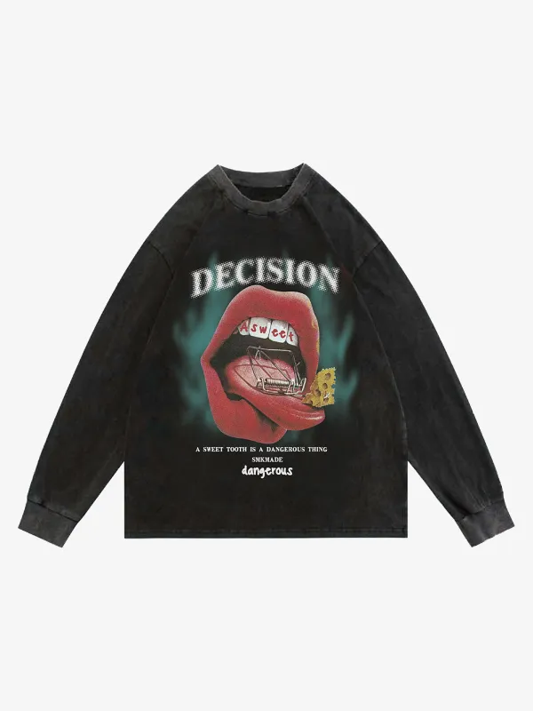 Graphic Creative Lip Print Washed Sweatshirt sold by Thesupermade