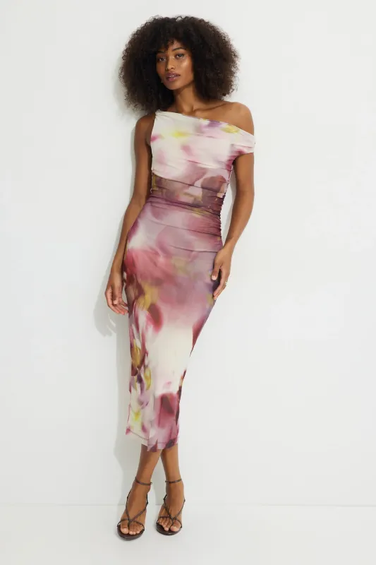 Off Shoulder Mesh Maxi Dress sold by Dynamite