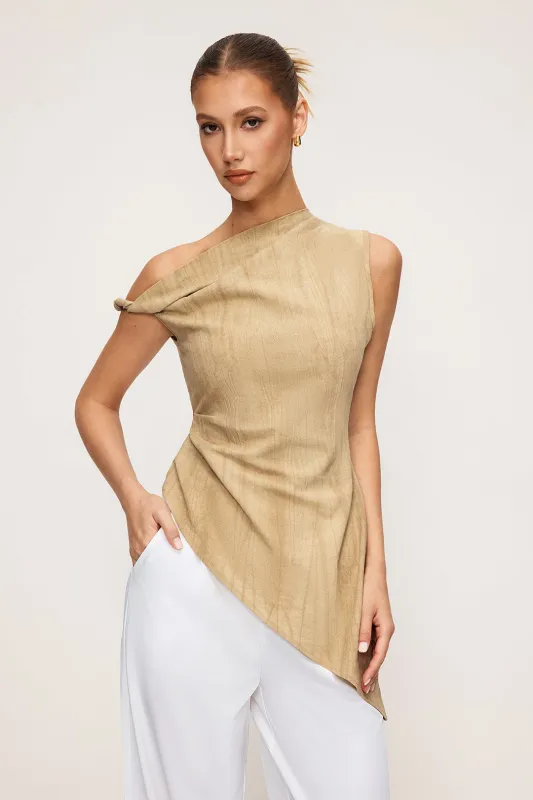 Linen Asymmetrical Pleated Twist Knot Top sold by Micas