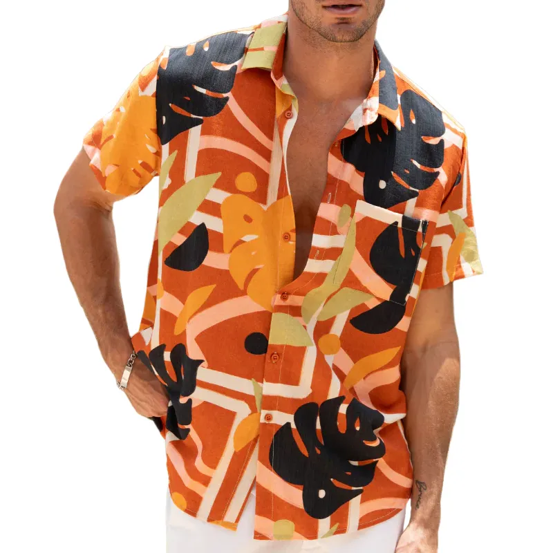 Men's Spring And Summer Fashion Casual Tencel Cotton Blended Printed Short Sleeve Shirt MTA0778G1K sold by Manly