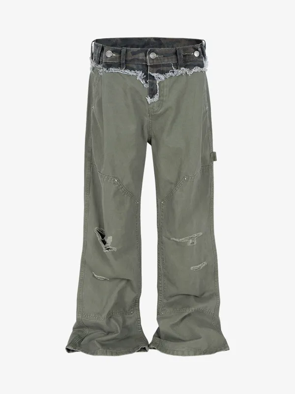 Camouflage Patchwork Whisker Baggy Jeans sold by Thesupermade