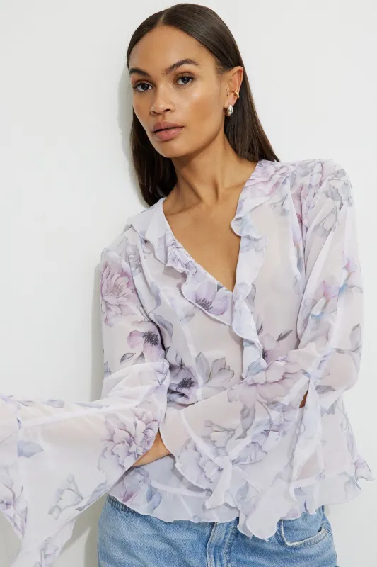 Sheer Ruffled Blouse sold by Dynamite