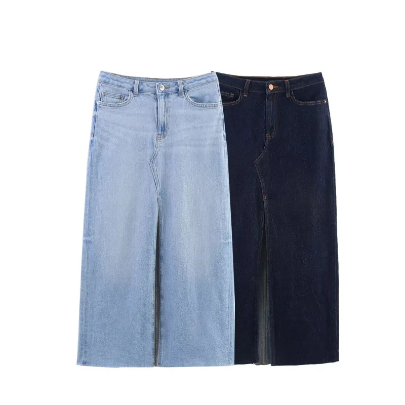 Midi Denim Skirt Front Slit and a Raw Hem sold by Beagle Boutique