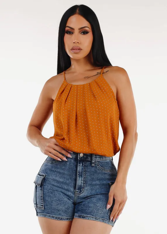 Sleeveless Polka Dot Pleated Blouse Mustard sold by Moda