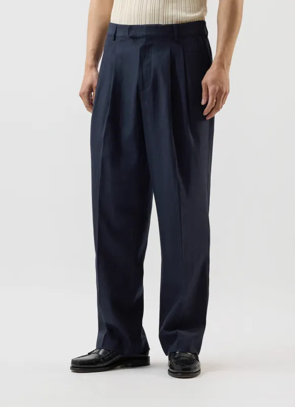 Pleated Lyocell Tailored Trousers | Percival x Warren | Navy sold by Percival