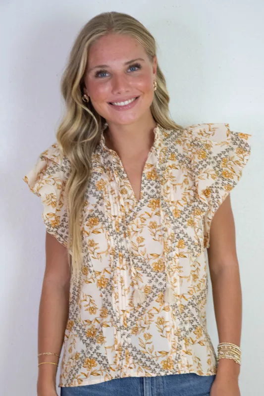 Bellamy Pintuck Detailed Blouse, Natural Multi sold by North & Main Clothing Company