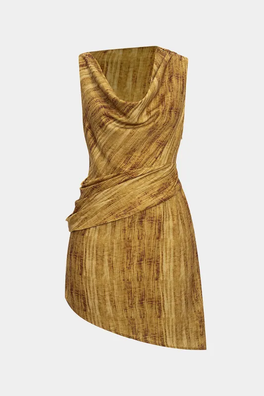Tie Dye Print Asymmetrical Draped Neck Sleeveless Mini Dress sold by Micas