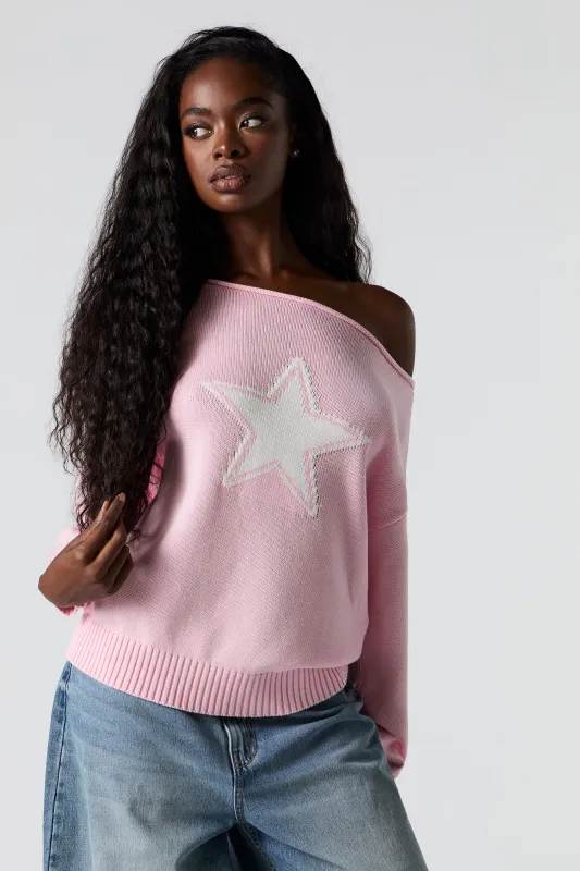 Jacquard Knit Off Shoulder Sweater sold by Urban Planet