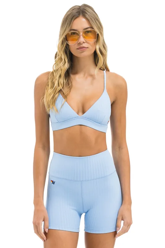 WIDE RIB TRIANGLE ADJUSTABLE SPORTS BRA - SKY sold by Aviator Nation