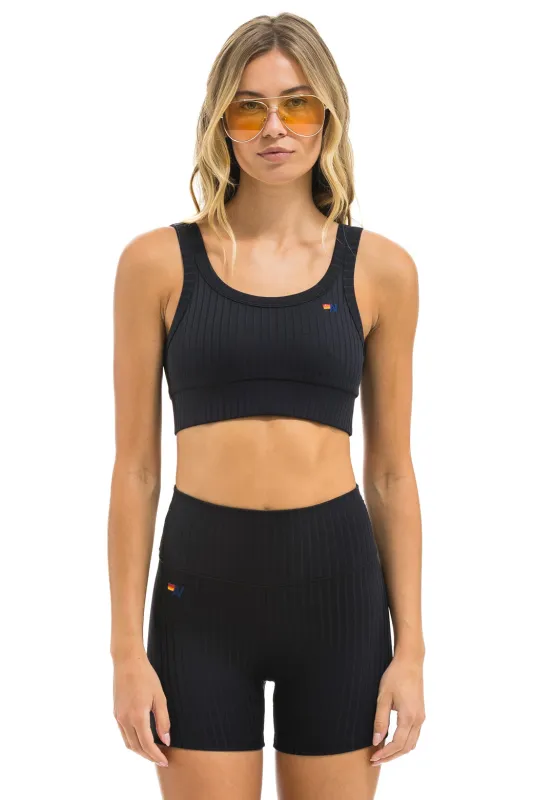 WIDE RIB WOMEN'S SCOOP BACK SPORTS BRA - BLACK sold by Aviator Nation