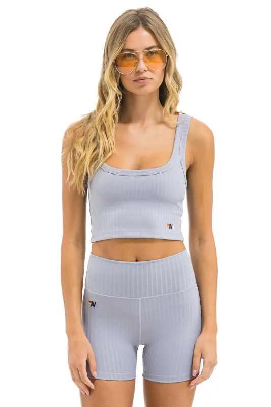 WIDE RIB WOMEN'S SCOOP BACK SPORTS TANK - LIGHT GREY sold by Aviator Nation