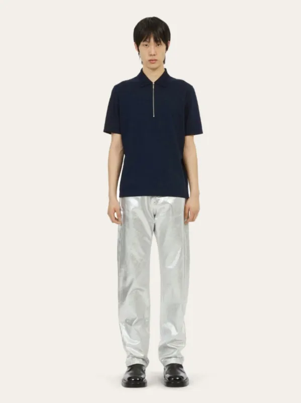Navy Blue Cotton Polo with Zip Collar sold by Fashion Clinic