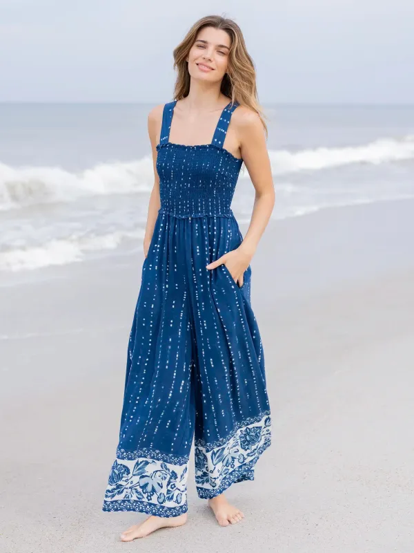 Sedona Jumpsuit -  Indigo Shibori Stripe sold by NATURAL LIFE