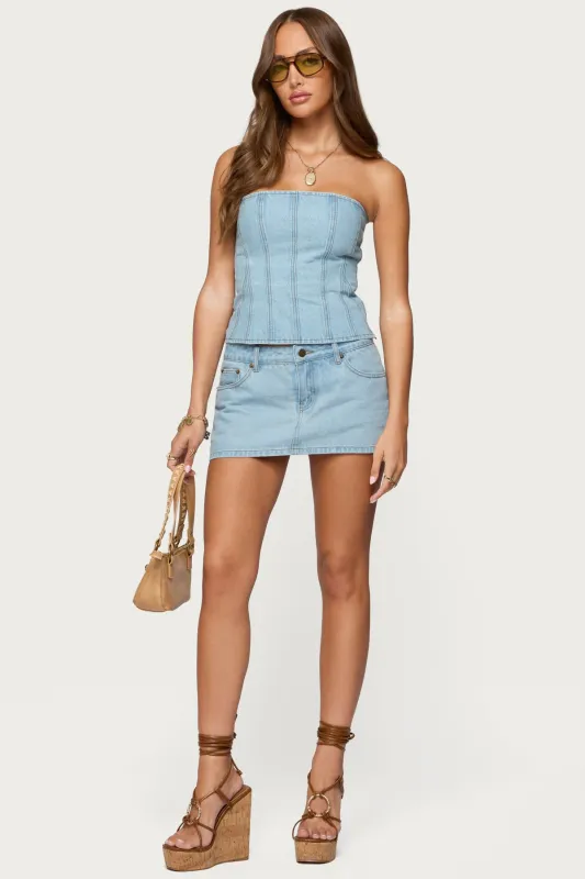 Camelia Denim Mini Skort sold by Edikted