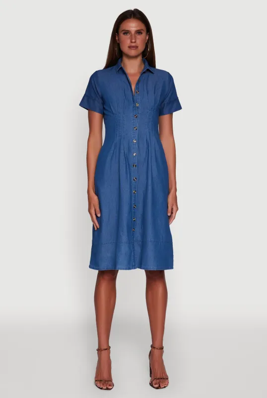 Denim Button Front Midi Shirt Dress sold by Rainbow