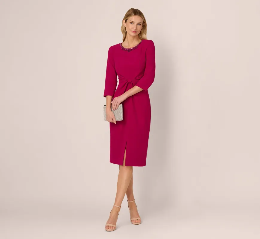Three Quarter Sleeve Beaded Collar Sheath Dress In Berry sold by Adrianna Papell