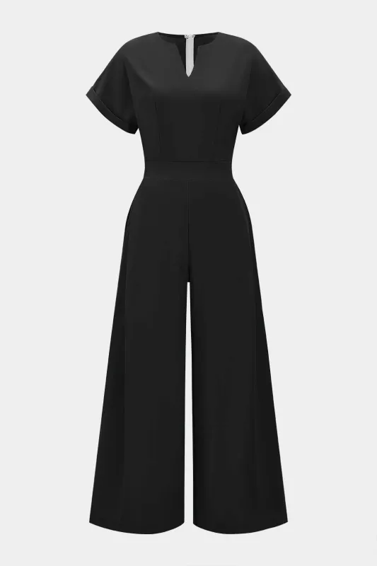 V-Neck Short Sleeve Zipper Jumpsuit sold by Micas