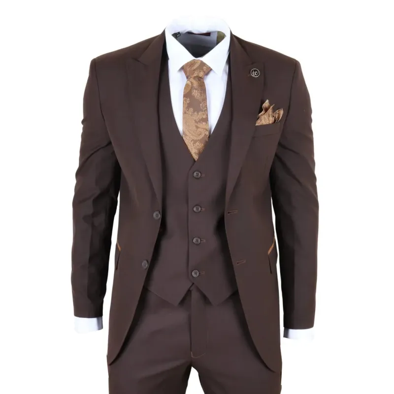 IM32 - Men's Plain Dark Brown 3 Piece Suit sold by Tru Clothing