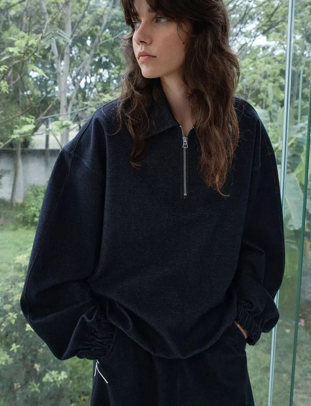 Navy Collar Zip Sweatshirt sold by Pixie Market