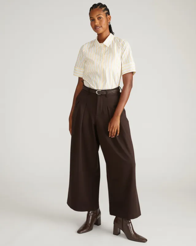 Elbe Stretch Poplin Short Sleeve Shirt - Yellow Multi Stripe sold by Universal Standard