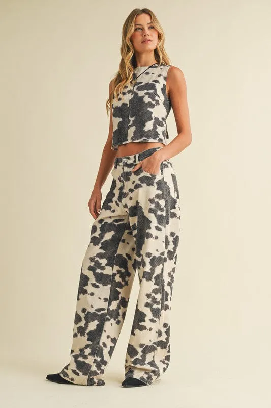 NEW!! Denim Cow Print Two Piece Set - PREORDER sold by Glitzy Bella