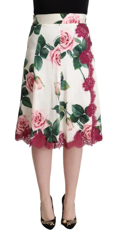 White Rose Print High Waist Midi A-line Skirt sold by Lord & Taylor