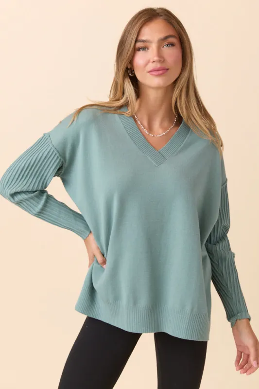 Mariah Sage Green Relaxed Long Sleeve Pullover Tunic sold by Pink Lily