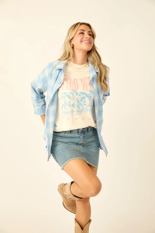 Rory Blue and Cream Plaid Button Down Top SALE sold by Pink Lily