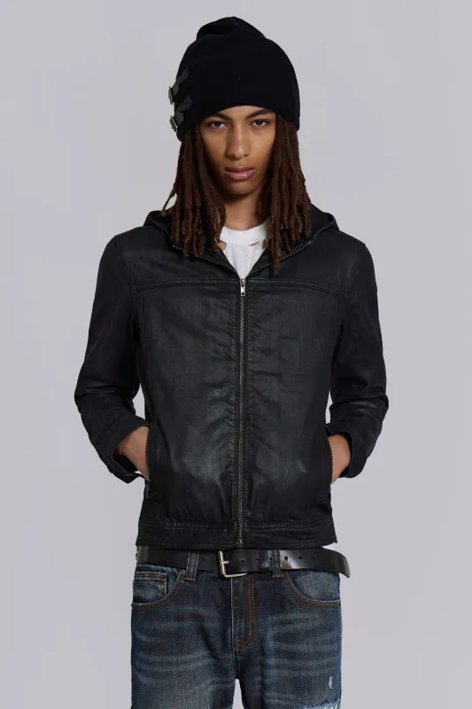 Jaded London Bedrock Waxed Hooded Denim Jacket | Parallel