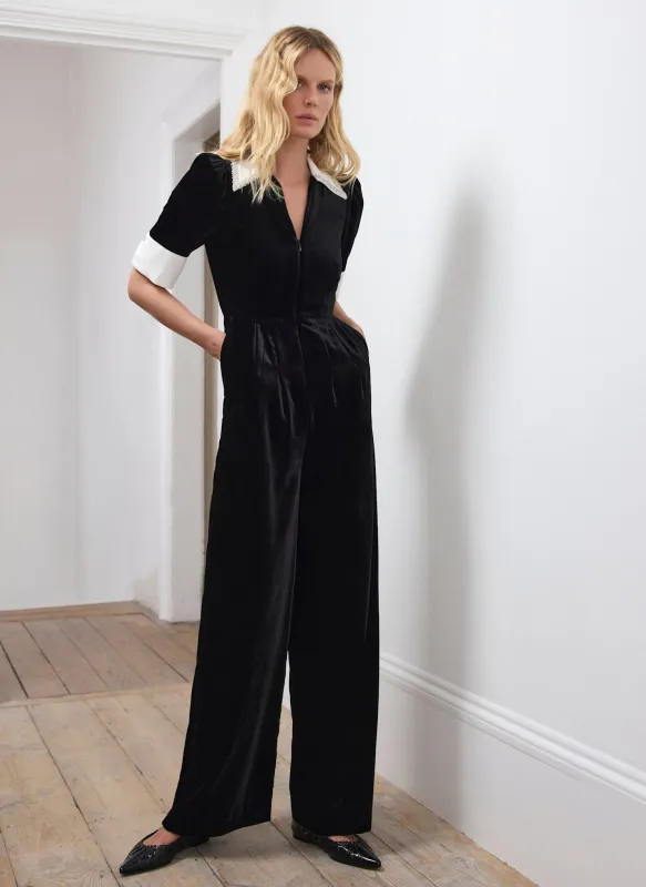 Black Velvet Embellished Collar Jumpsuit sold by Mint Velvet