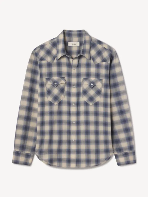Blue Plaid Ombre Palomino Western Shirt sold by Buck Mason